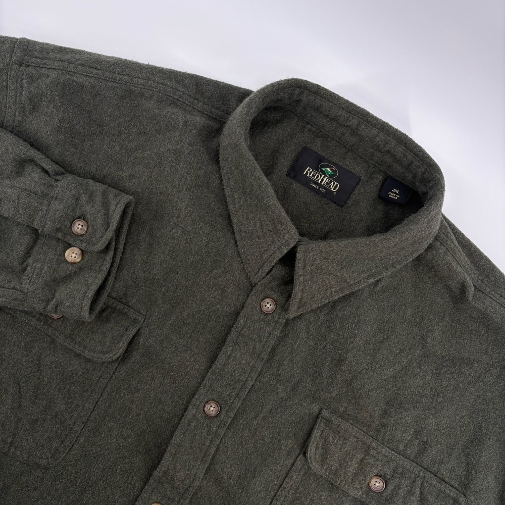 Red Head Brand Co.‎ Men's 2XL Green Flannel Long Sleeve Button Up Solid Work